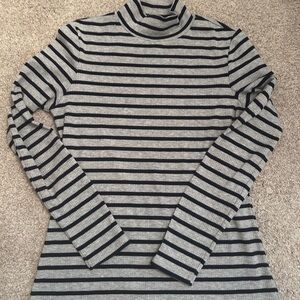 crown & ivy Gray and Black Striped Ribbed Turtleneck Long Sleeve Top